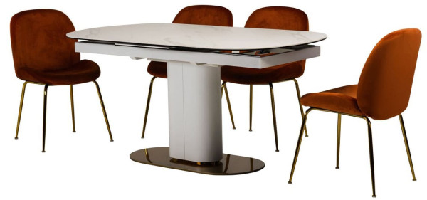 Раскладной обеденный стол Vetro Mebel TML-828 Камео белый мрамор-14