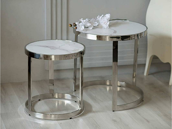 Комплект журнальних столів Vetro Mebel CI-1 Білий мармур - срібло-0