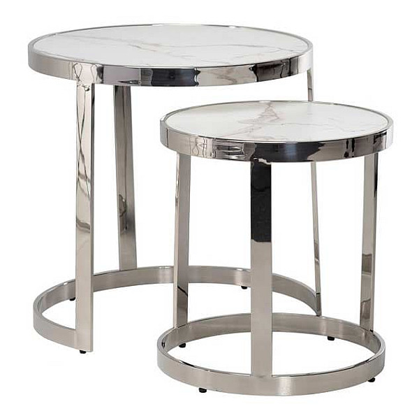 Комплект журнальних столів Vetro Mebel CI-1 Білий мармур - срібло-3
