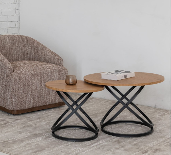 Комплект журнальних столів Vetro Mebel CT-55 Лівіо дуб/чорний-0