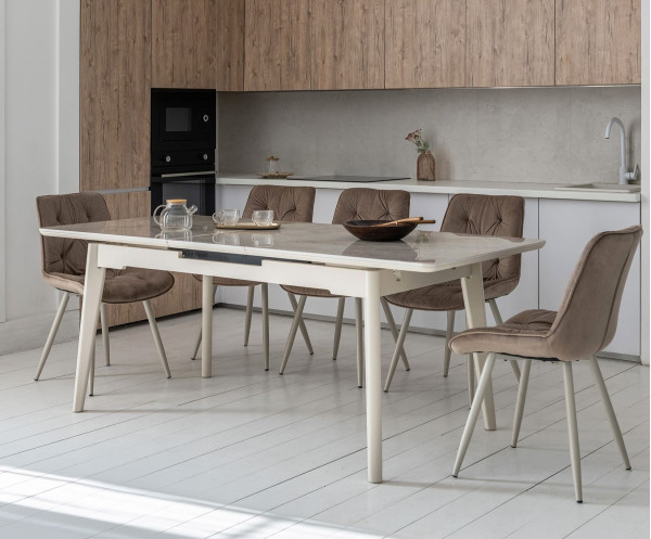 Керамічний стіл розкладний обідній Vetro Mebel TM-125 Містик грей/капучіно-0