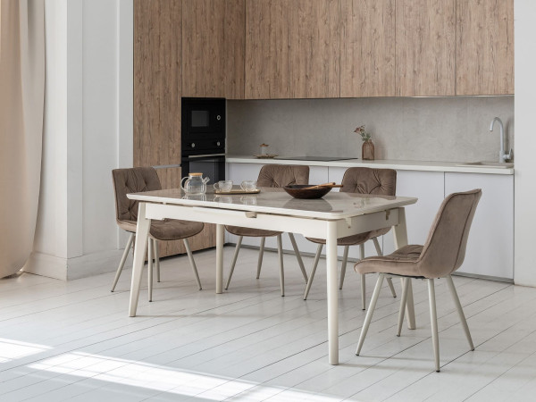 Керамічний стіл розкладний обідній Vetro Mebel TM-125 Містик грей/капучіно-1