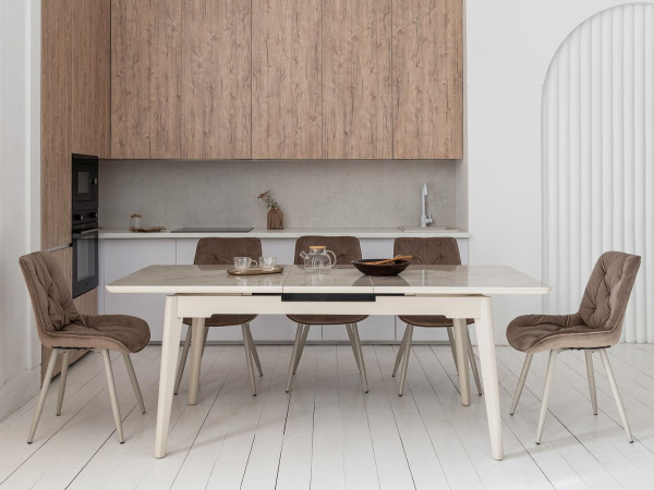 Керамічний стіл розкладний обідній Vetro Mebel TM-125 Містик грей/капучіно-4