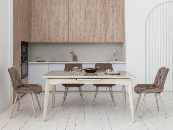 Керамічний стіл розкладний обідній Vetro Mebel TM-125 Містик грей/капучіно-3