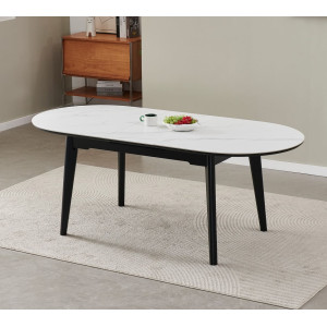 Керамічний стіл розкладний обідній Vetro Mebel TM-126 Білий мармур/чорний