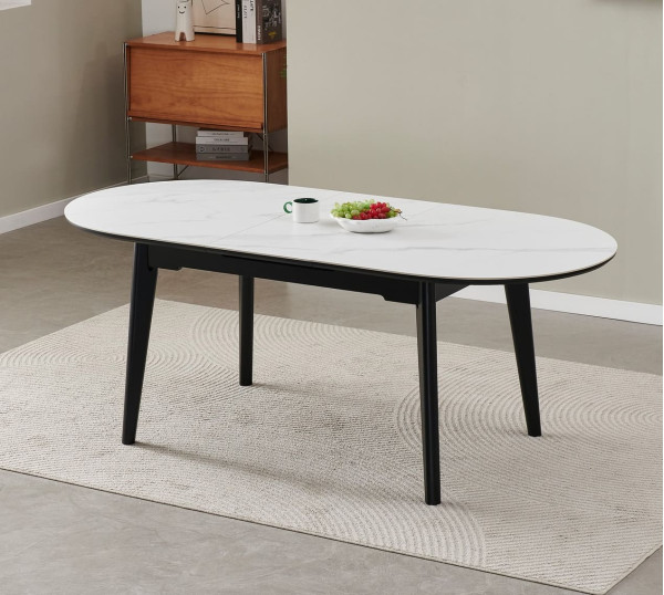 Керамічний стіл розкладний обідній Vetro Mebel TM-126 Білий мармур/чорний-0