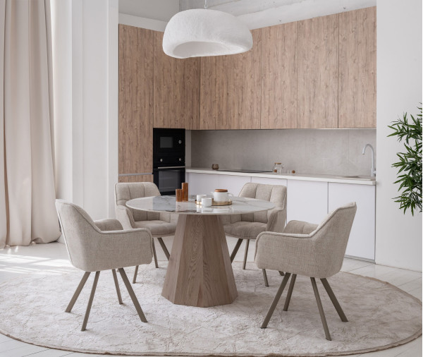 Керамический стол обеденный Vetro Mebel Квинто TM-300 Голден сенд - дуб-0