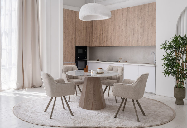 Керамический стол обеденный Vetro Mebel Квинто TM-300 Голден сенд - дуб-1