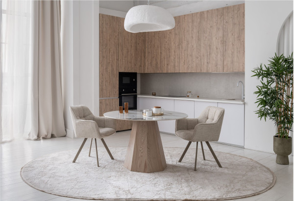 Керамический стол обеденный Vetro Mebel Квинто TM-300 Голден сенд - дуб-2