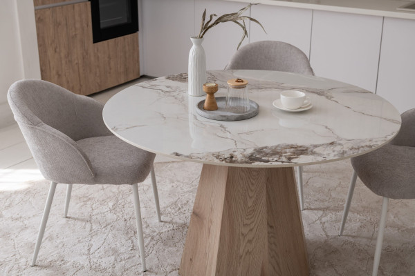 Керамический стол обеденный Vetro Mebel Квинто TM-300 Голден сенд - дуб-6