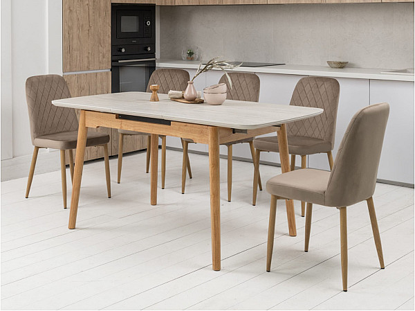 Керамічний стіл розкладний обідній Vetro Mebel TM-76 Травертін матовий-дуб-0