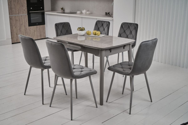 Керамічний стіл розкладний обідній Vetro Mebel TM-84 Калакатта мармур-сірий-1