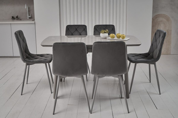 Керамічний стіл розкладний обідній Vetro Mebel TM-84 Калакатта мармур-сірий-2