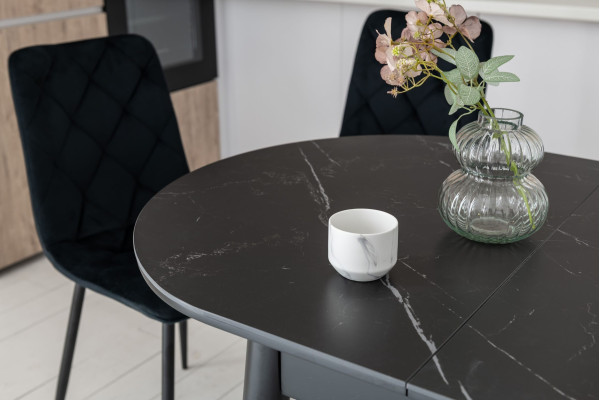 Керамический стол раскладной обеденный Vetro Mebel TM-85 Черный оникс/черный-5