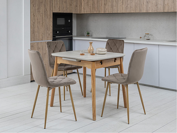 Керамічний стіл розкладний обідній Vetro Mebel TM-87-1 Травертін матовий - дуб-1