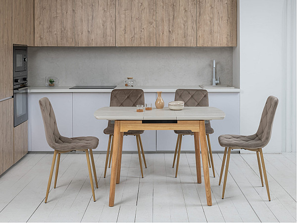 Керамічний стіл розкладний обідній Vetro Mebel TM-87-1 Травертін матовий - дуб-3