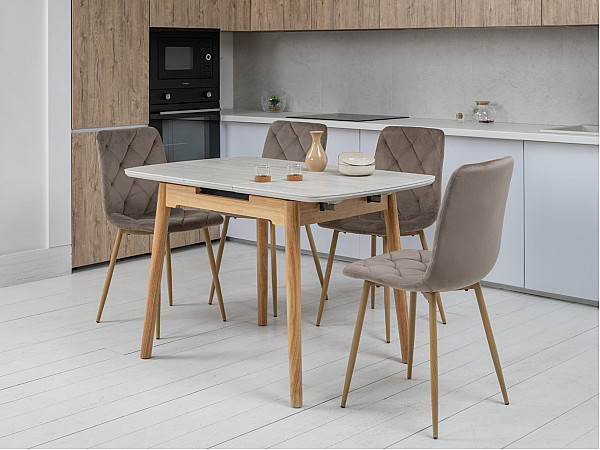 Керамічний стіл розкладний обідній Vetro Mebel TM-87-1 Травертін матовий - дуб-0