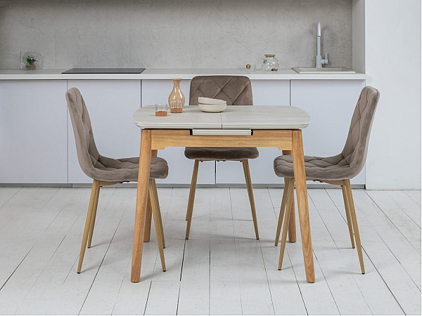 Керамічний стіл розкладний обідній Vetro Mebel TM-87-1 Травертін матовий - дуб-2