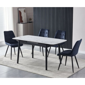Керамічний стіл розкладний обідній Vetro Mebel TM-87 Білий мармур/чорний