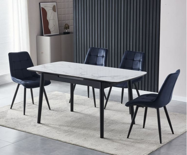 Керамічний стіл розкладний обідній Vetro Mebel TM-87 Білий мармур/чорний-0