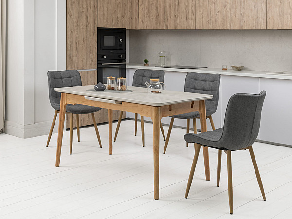 Керамічний стіл розкладний обідній Vetro Mebel TM-89 Травертін-дуб-1