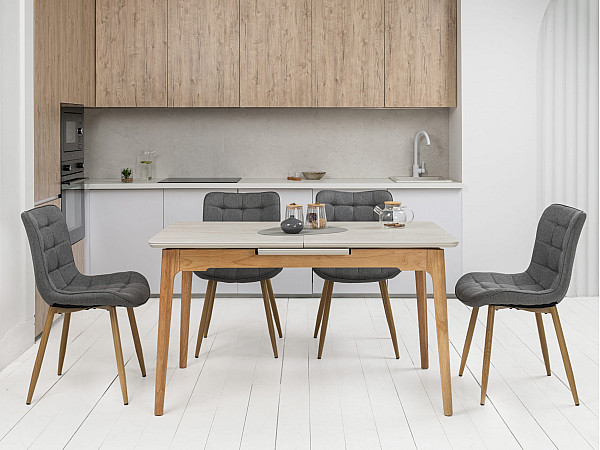 Керамічний стіл розкладний обідній Vetro Mebel TM-89 Травертін-дуб-0