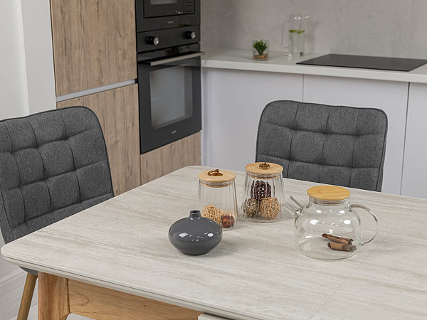 Керамічний стіл розкладний обідній Vetro Mebel TM-89 Травертін-дуб-7