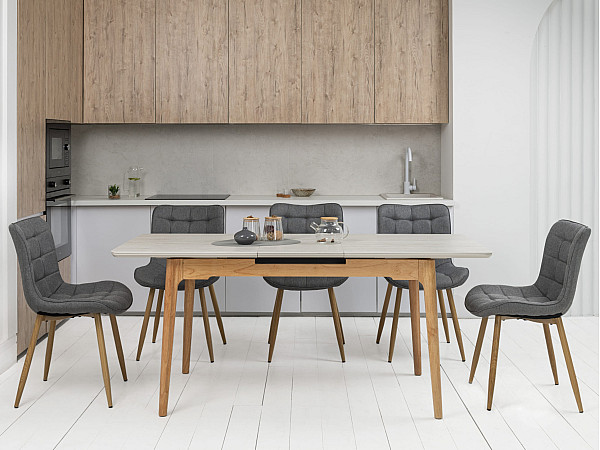 Керамічний стіл розкладний обідній Vetro Mebel TM-89 Травертін-дуб-3