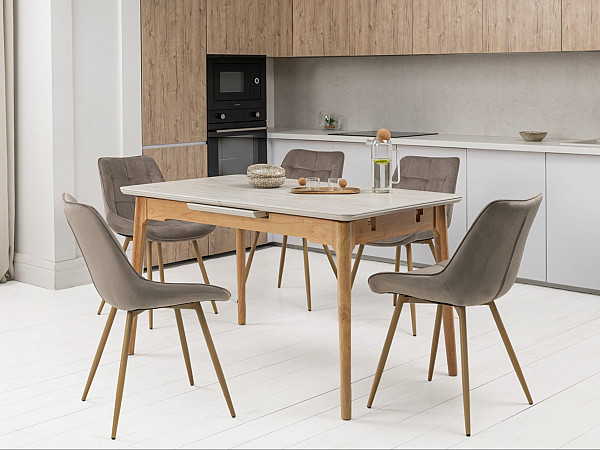 Керамічний стіл розкладний обідній Vetro Mebel TM-89 Травертін-дуб-4