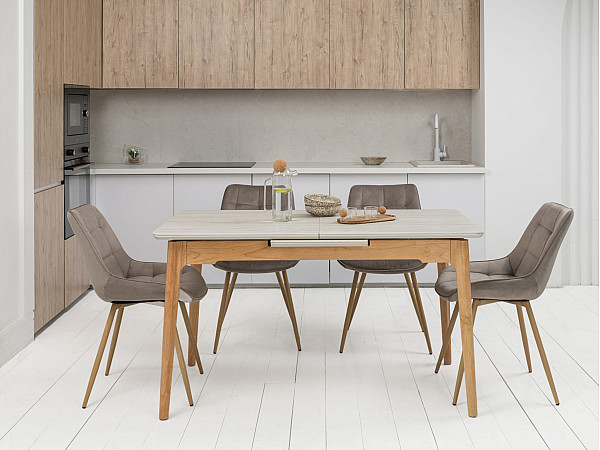 Керамічний стіл розкладний обідній Vetro Mebel TM-89 Травертін-дуб-5