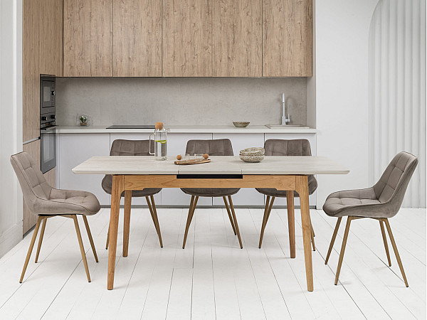 Керамічний стіл розкладний обідній Vetro Mebel TM-89 Травертін-дуб-6