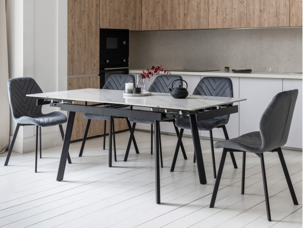 Керамічний стіл розкладний обідній Vetro Mebel TM-98-1 Білий мармур/чорний-0