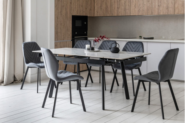 Керамічний стіл розкладний обідній Vetro Mebel TM-98-1 Білий мармур/чорний-2