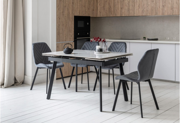 Керамічний стіл розкладний обідній Vetro Mebel TM-98-1 Білий мармур/чорний-1