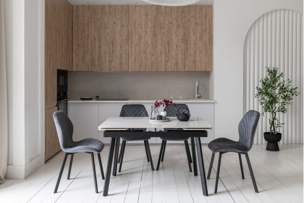 Керамічний стіл розкладний обідній Vetro Mebel TM-98-1 Білий мармур/чорний-3