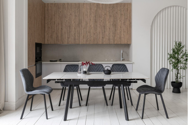 Керамічний стіл розкладний обідній Vetro Mebel TM-98-1 Білий мармур/чорний-4