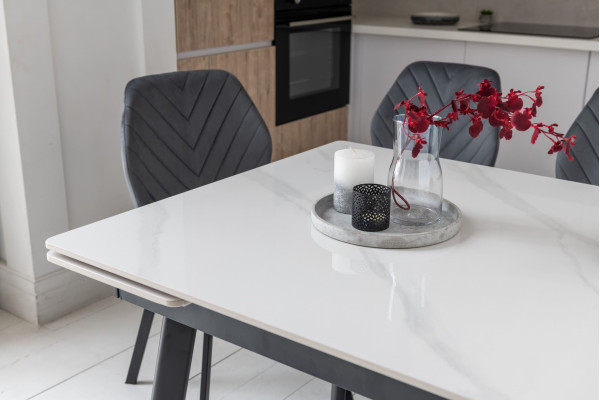 Керамічний стіл розкладний обідній Vetro Mebel TM-98-1 Білий мармур/чорний-5