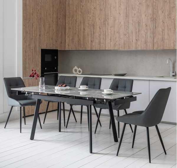 Керамічний стіл розкладний обідній Vetro Mebel TM-98-1 Б'янко карарра грей/чорний-0
