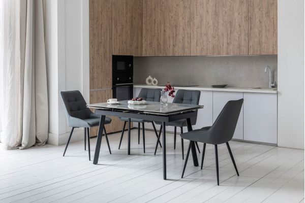 Керамічний стіл розкладний обідній Vetro Mebel TM-98-1 Б'янко карарра грей/чорний-1