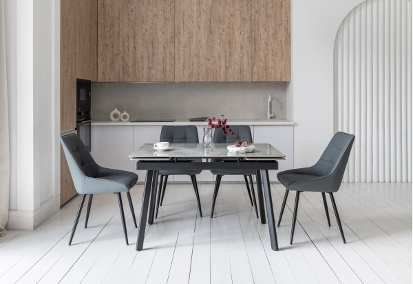 Керамічний стіл розкладний обідній Vetro Mebel TM-98-1 Б'янко карарра грей/чорний-2