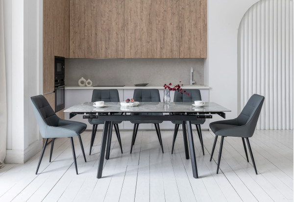 Керамічний стіл розкладний обідній Vetro Mebel TM-98-1 Б'янко карарра грей/чорний-3