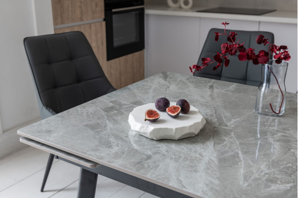 Керамічний стіл розкладний обідній Vetro Mebel TM-98-1 Б'янко карарра грей/чорний-4