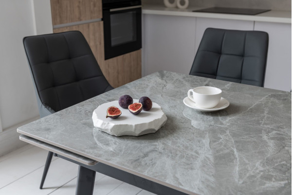 Керамічний стіл розкладний обідній Vetro Mebel TM-98-1 Б'янко карарра грей/чорний-5