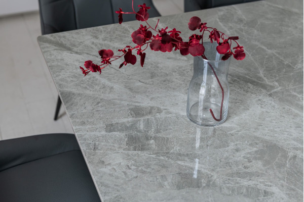 Керамічний стіл розкладний обідній Vetro Mebel TM-98-1 Б'янко карарра грей/чорний-6