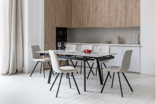 Керамічний стіл розкладний обідній Vetro Mebel TM-98-1 Панда вайт/чорний-2