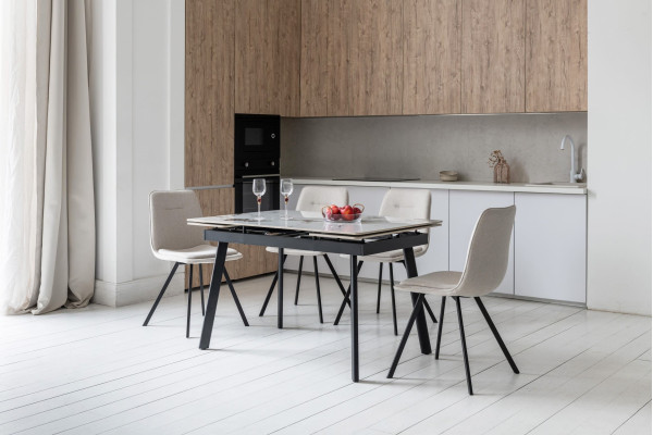 Керамічний стіл розкладний обідній Vetro Mebel TM-98-1 Панда вайт/чорний-1