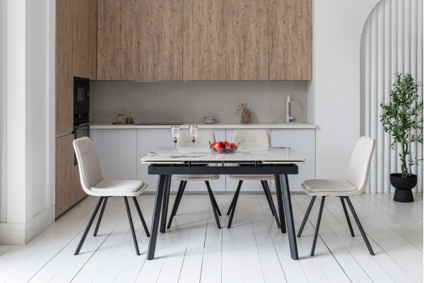 Керамічний стіл розкладний обідній Vetro Mebel TM-98-1 Панда вайт/чорний-3