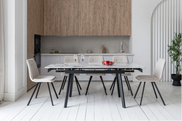 Керамічний стіл розкладний обідній Vetro Mebel TM-98-1 Панда вайт/чорний-4