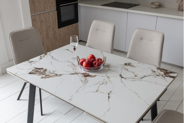 Керамічний стіл розкладний обідній Vetro Mebel TM-98-1 Панда вайт/чорний-6