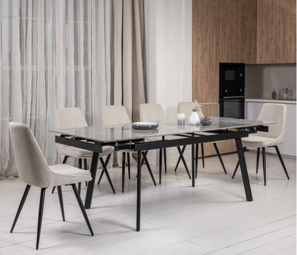 Керамічний стіл розкладний обідній Vetro Mebel TM-98 Б'янко карарра грей/чорний-0